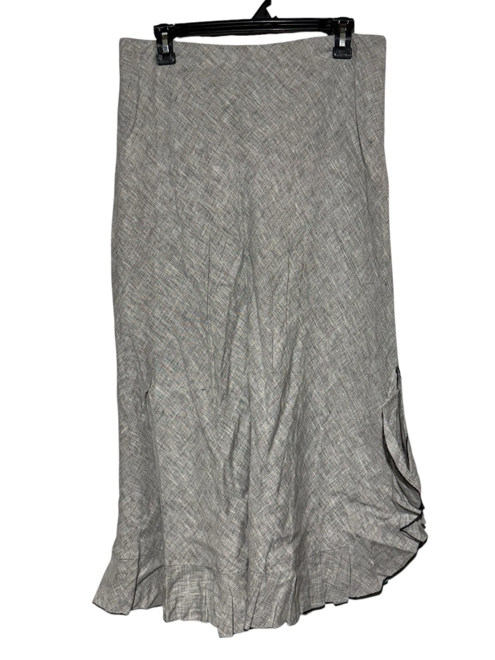 Neiman Marcus 100% Linen Maxi Skirt Size 12 Light Gray Ruffle Modest Old Money